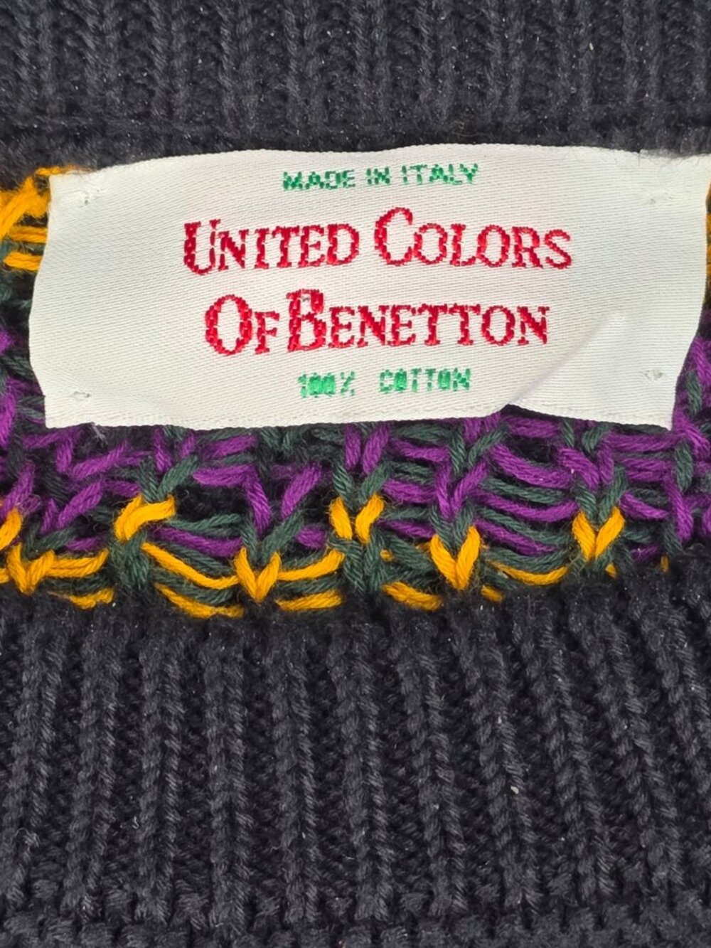 Vintage United Colors Of Benetton Graphic Sweater Made In Italy 100% Cotton, Med - Picture 4 of 7